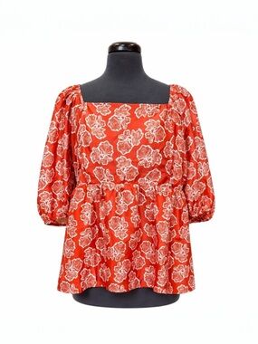 NWT Cato Red Boho Floral Square Neckline Peplum Plus Size Blouse Size 22/24